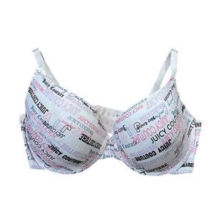 Juicy Couture Pink Bra with Text Print Womens Size 40D Padded Underwire Logo